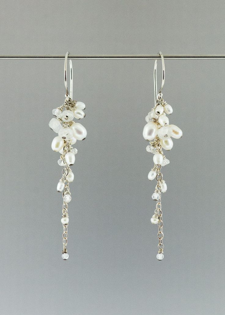 Pearl and gemstone chandelier earrings - CG Sculpture and Jewelry Earrings Aesthetic, Unique Jewelry Gifts, Earrings Inspiration, Fresh Water Pearls, Water Pearls, Down To Earth, Earrings Collection, Ear Wire, Chandelier Earrings