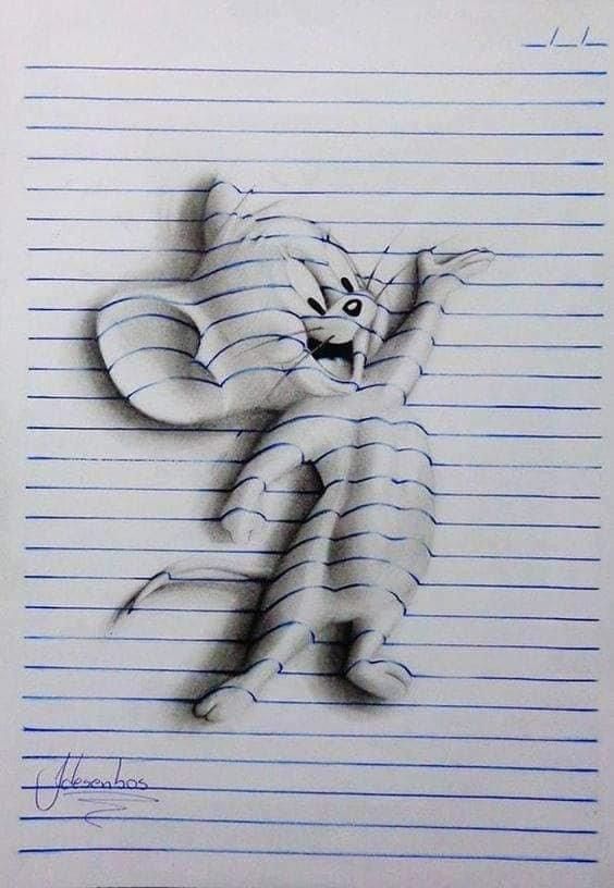 a drawing of a cat on lined paper