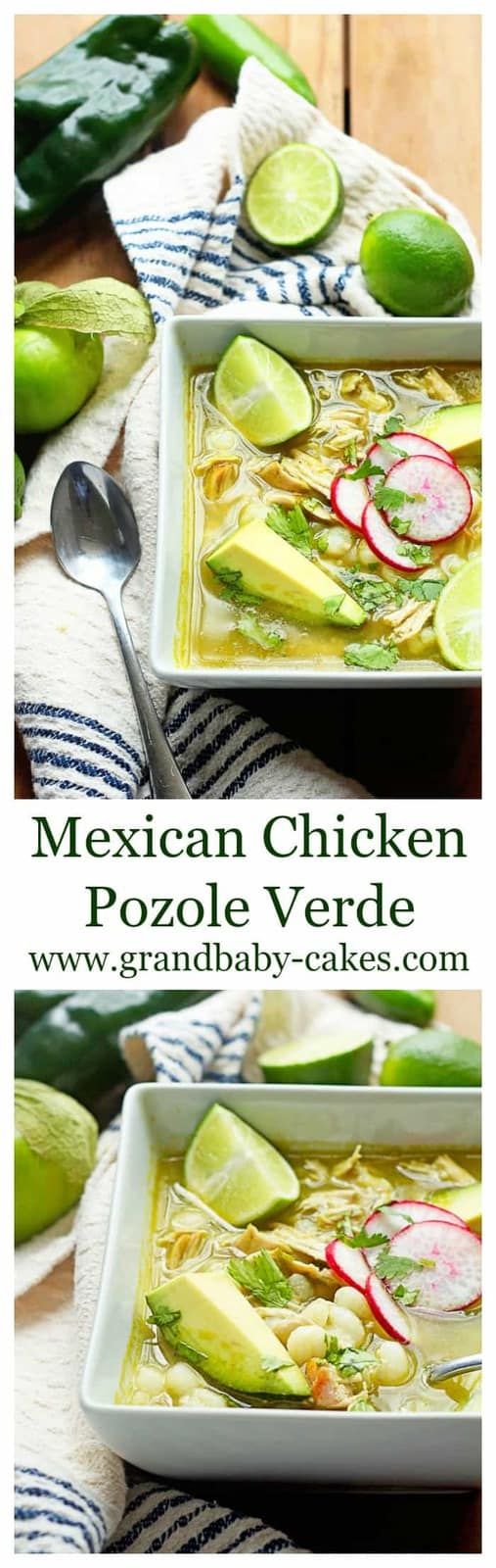 mexican chicken pozole verdiee soup with avocado and radishes