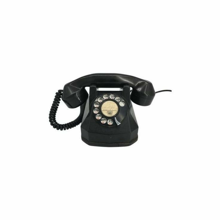 an old - fashioned black telephone is shown against a white background