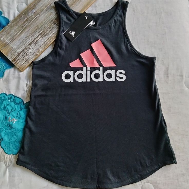 Girls Adidas Tank Tank Top Racerback Style Curved Hem Color: Black/Coral Adidas Brandmark 100% Cotton Jersey Size 14 Large Girls New With Tag (No Barcode) Clean Smoke-Free Pet-Free Cheap Adidas Sporty Tank Top, Cute Nike Outfits, Black Coral, Adidas Girl, Cute Nikes, Adidas Shirt, Pink Adidas, Bloopers, Nike Outfits