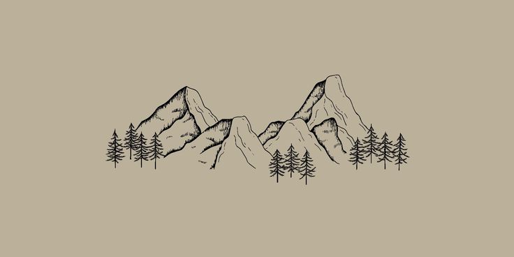 mountains with trees on each side and one mountain in the middle, drawn by hand