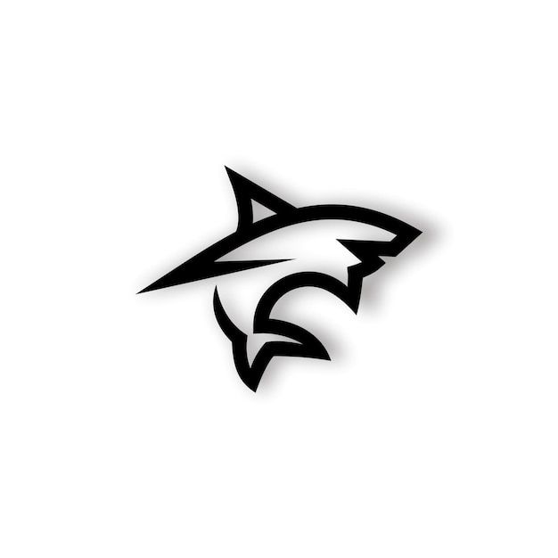 a black and white shark logo on a white background