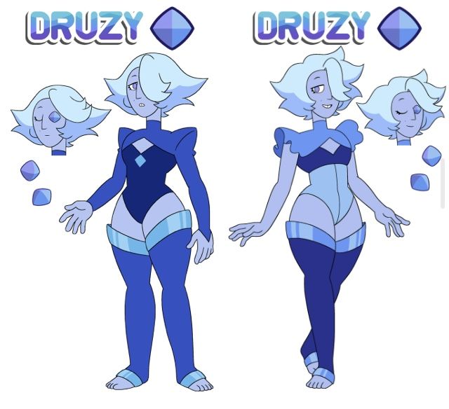 two cartoon characters, one in blue and the other in white with text that says druzy