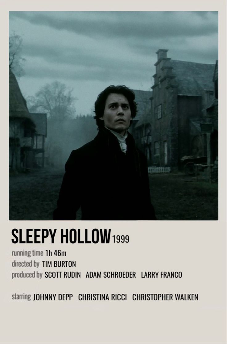 a movie poster for sleepy hollow with an image of a man standing in front of a house