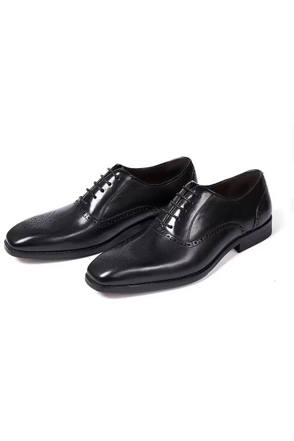 Modernist's choice dress shoes, made from cow leather and lined with pigskin, offering a sleek and stylish option. Leather Dress Shoes With Goodyear Welt For Party, Black Leather Cap Toe Dress Shoes, Leather Lace-up Shoes With Brogue Detailing For Party, Business Faux Leather Oxfords With Plain Toe, Business Faux Leather Plain Toe Oxfords, Faux Leather Plain Toe Oxfords For Business, Fitted Black Leather Shoes For Semi-formal Occasions, Plain Toe Faux Leather Oxfords For Business, Black Leather Dress Shoes With Goodyear Welt