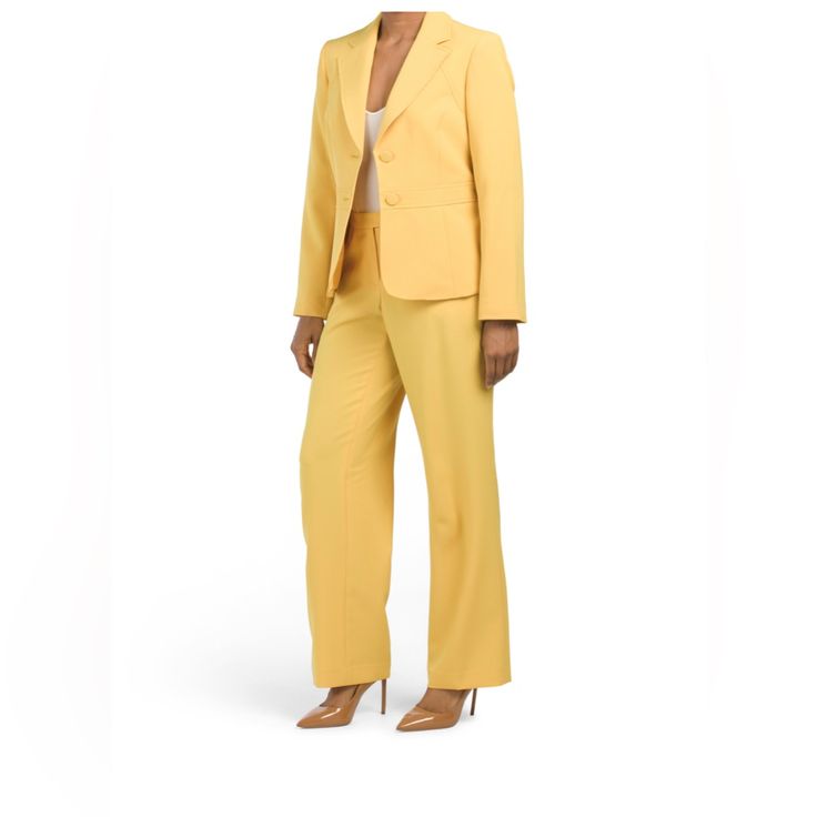 New With Tags Classic Yellow Suit For Work, Classic Yellow Suits For Work, Yellow Notch Lapel Suit For Work, Tailored Yellow Suit For Office, Yellow Fitted Blazer For Work, Yellow Tailored Suit For Office, Yellow Notch Lapel Suits For Work, Fitted Yellow Suits For Workwear, Fitted Yellow Suits For Spring