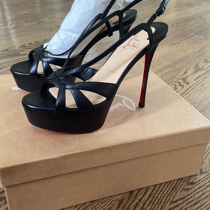 New In Box Christian Louboutin Sandals Beautiful Sleek High Heel With Platform Black With Signature Red Sole Size 38 Reasonable Offers Only! Healthy, Clean And Nonsmoking Home Heels Ideas, Louboutin Sandals, Christian Louboutin Sandals, Cute Heels, Red Sole, Louboutin Shoes, Christian Louboutin Shoes, Women's Shoes Sandals, High Heel