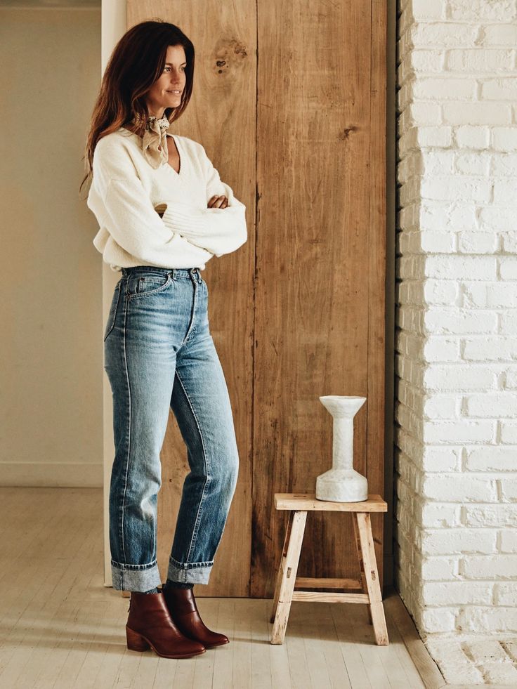 Three Ways to Style Boots With Pants | Cup of Jo Boots Look Casual Outfits, Boots For Office Wear, Ankle Boot Outfits Casual, Ankle Boots Pants Outfit, Mom Jeans And Ankle Boots, Mom Jean With Ankle Boots, Jean And Ankle Boots Outfit, Crop Jeans And Boots Outfit, Jeans For Boots Women