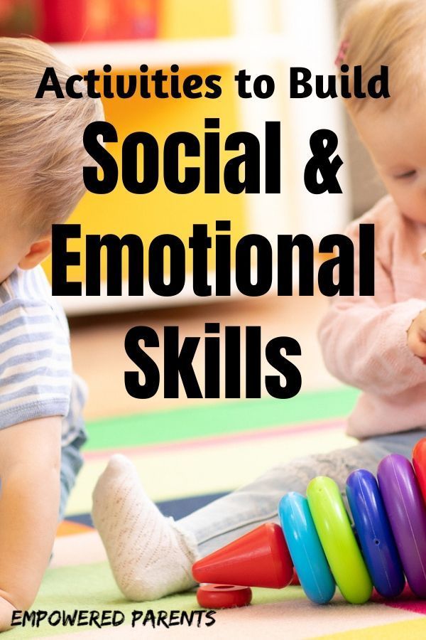 two toddlers playing with toys on the floor and text that reads activities to build social & emotional skills