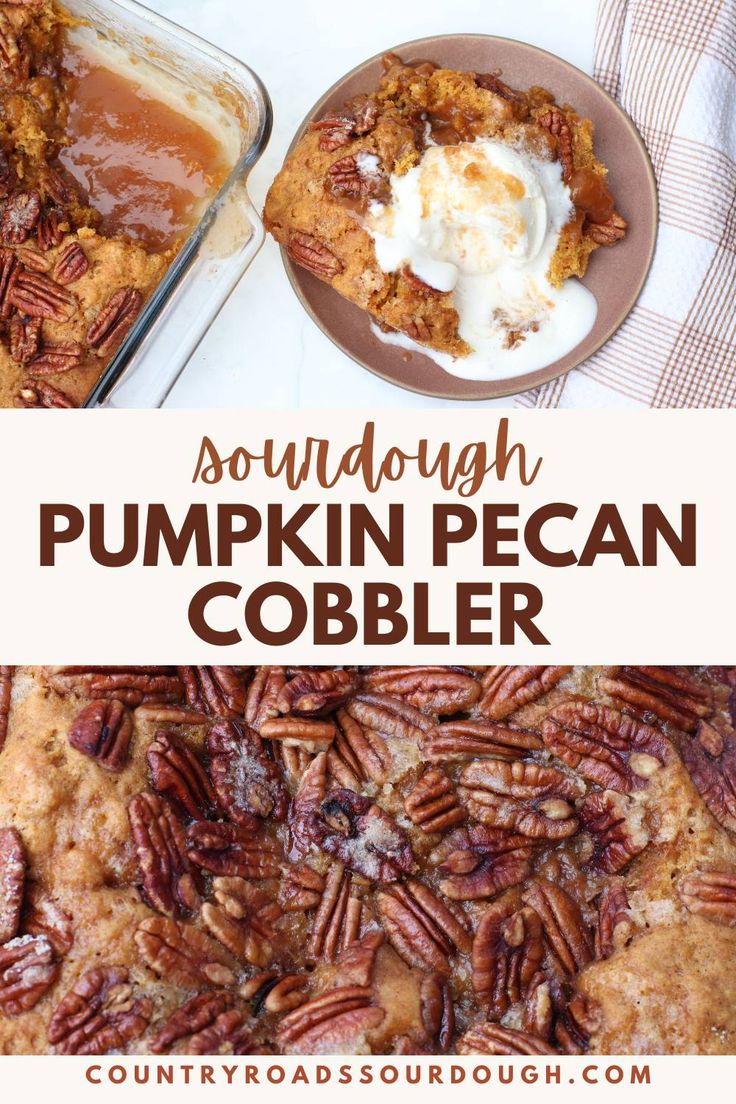 pumpkin pecan cobbler recipe with text overlay