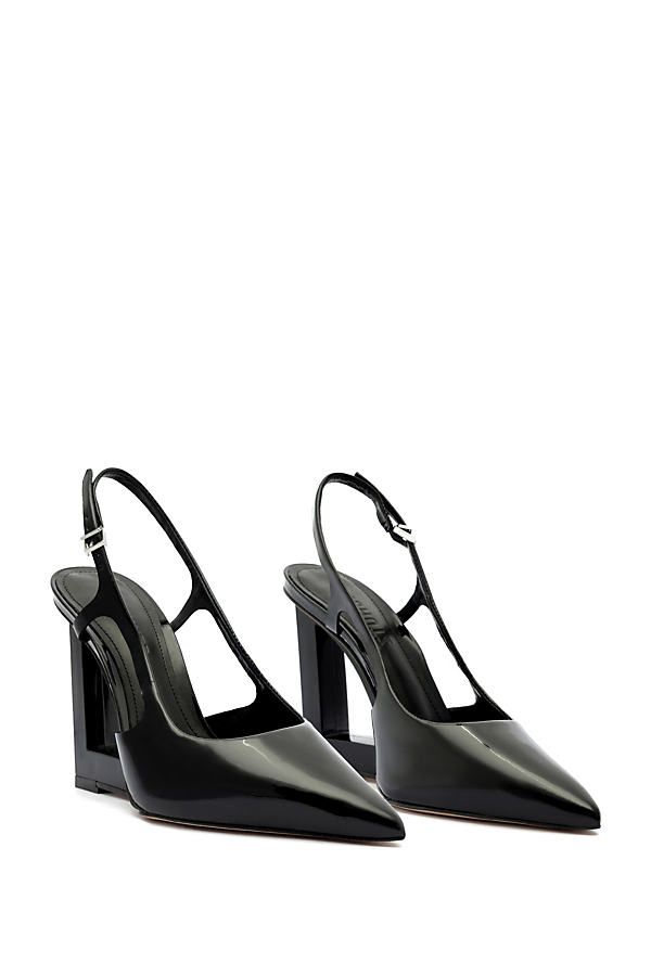 Leather upper, insole Rubber sole Metal heel Buckle styling Imported | Filipa Slingback Heels by Schutz in Black, Women's, Size: 9, Leather/Rubber/Metal at Anthropologie Modern Evening Slingback Sandals With Reinforced Heel, Sleek High Heel Slingback Pumps With Reinforced Heel, Sleek Slingback Pumps With Ankle Strap And Reinforced Heel, Modern Formal Slingback Pumps With Reinforced Heel, Modern Slingback Pumps With Branded Heel, Patent Leather Slingback Pumps With Branded Heel, Modern Patent Leather High Heel Slingback Pumps, Modern Closed Toe Slingback Pumps With Padded Heel, Modern Closed Toe Slingback Pumps With Reinforced Heel