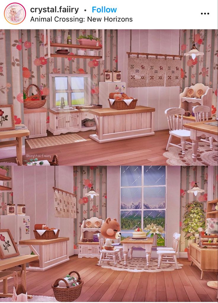 the interior of a doll house with furniture and decorations on display in three different views