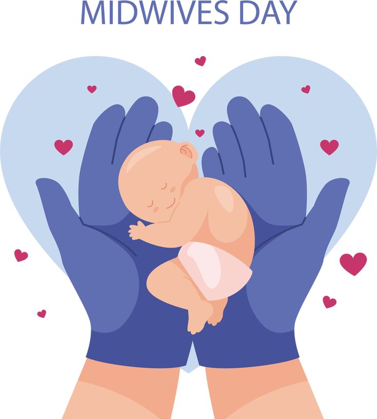 two hands holding a baby with hearts in the background