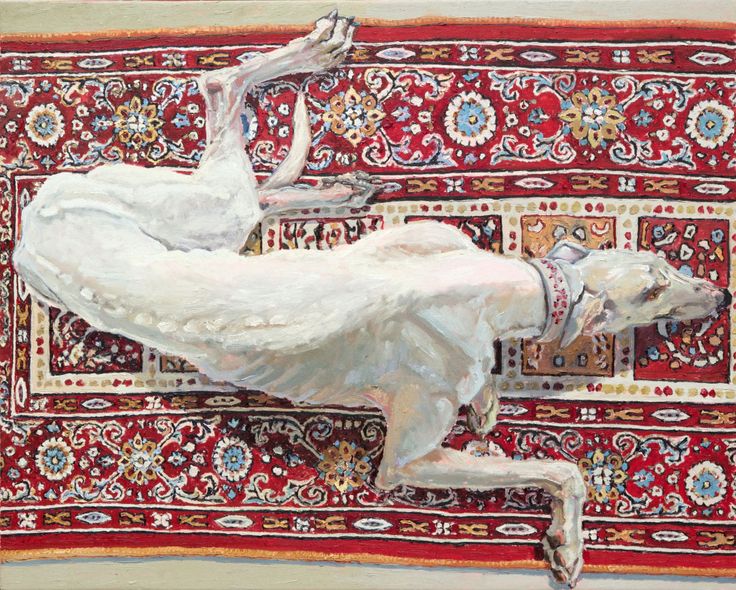 a painting of a woman laying on top of a rug