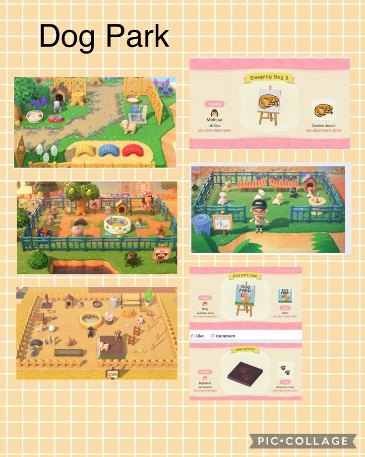 an animal crossing game is shown in three different screens, with the title dog park