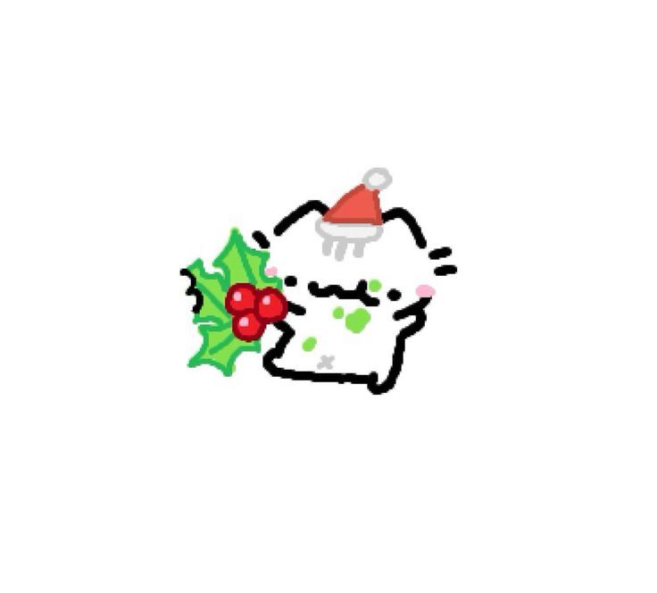 a hello kitty christmas card with holly berries and santa hat on it's head