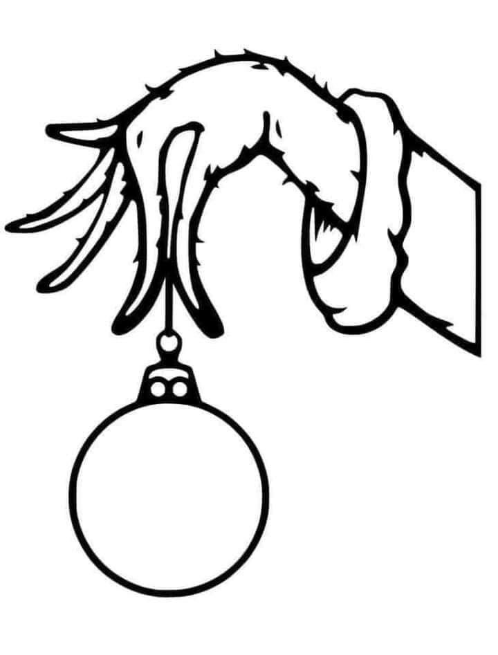 a black and white drawing of a christmas ornament hanging from a tree branch