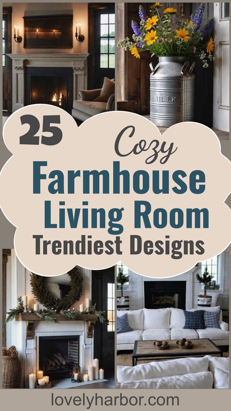 25 Charming Farmhouse Living Room Ideas For 2024 Interior Design Den, Farmhouse Look Living Room, Ideas How To Decorate Living Room, Cozy Farmhouse Living Room Paint Colors, Old Farmhouse Living Room Ideas, Farmhouse Mountain Home, Cozy Living Room Wall Decor Ideas, Living Room Color Scheme Ideas Farmhouse, Country Lounge Room Ideas