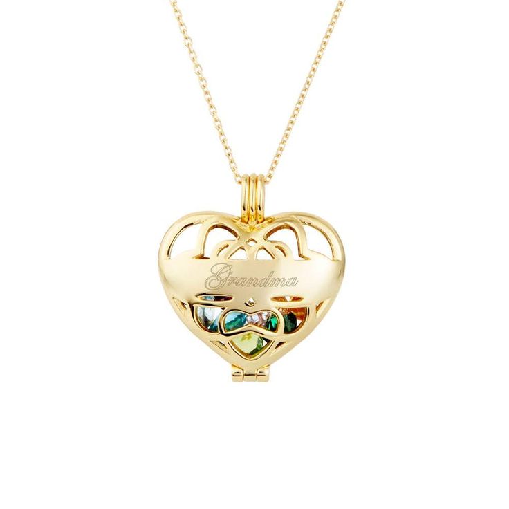 Pretty custom birthstones fill this heart shaped caged locket. Front custom engraving included with purchase. Shop a personalized gold locket necklace now. Birthstone Necklaces, Silver Ball Necklace, Locket Jewelry, Birthstone Charm Necklace, Feminine Necklace, Gold Heart Locket, Gold Locket Necklace, Sterling Silver Name Necklace, Jewelry Lockets