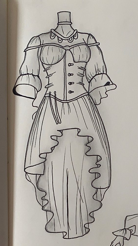 a drawing of a woman's dress with ruffles on the bottom and sleeves