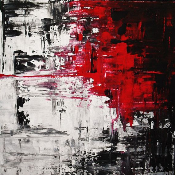 an abstract painting with black and red colors