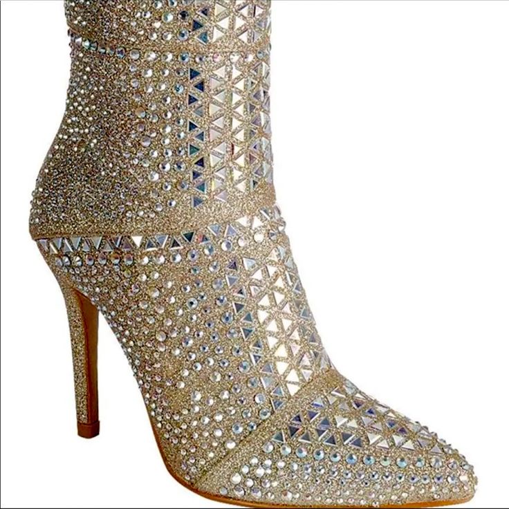 Forever Rhinestone’s Studded Crystal Ankle Booties Women’s New Shoes Brand New In Packing Hell Gold Boots With Rhinestones For Evening, Gold Boots With Rhinestones For Party, Elegant Rhinestone Boots With Closed Toe, Gold Party Boots With Rhinestones, Gold Rhinestone Party Boots, Elegant Closed Toe Boots With Rhinestones, Elegant Rhinestone Closed Toe Boots, Elegant Rhinestone Closed-toe Boots, Formal Closed Toe Boots With Rhinestones