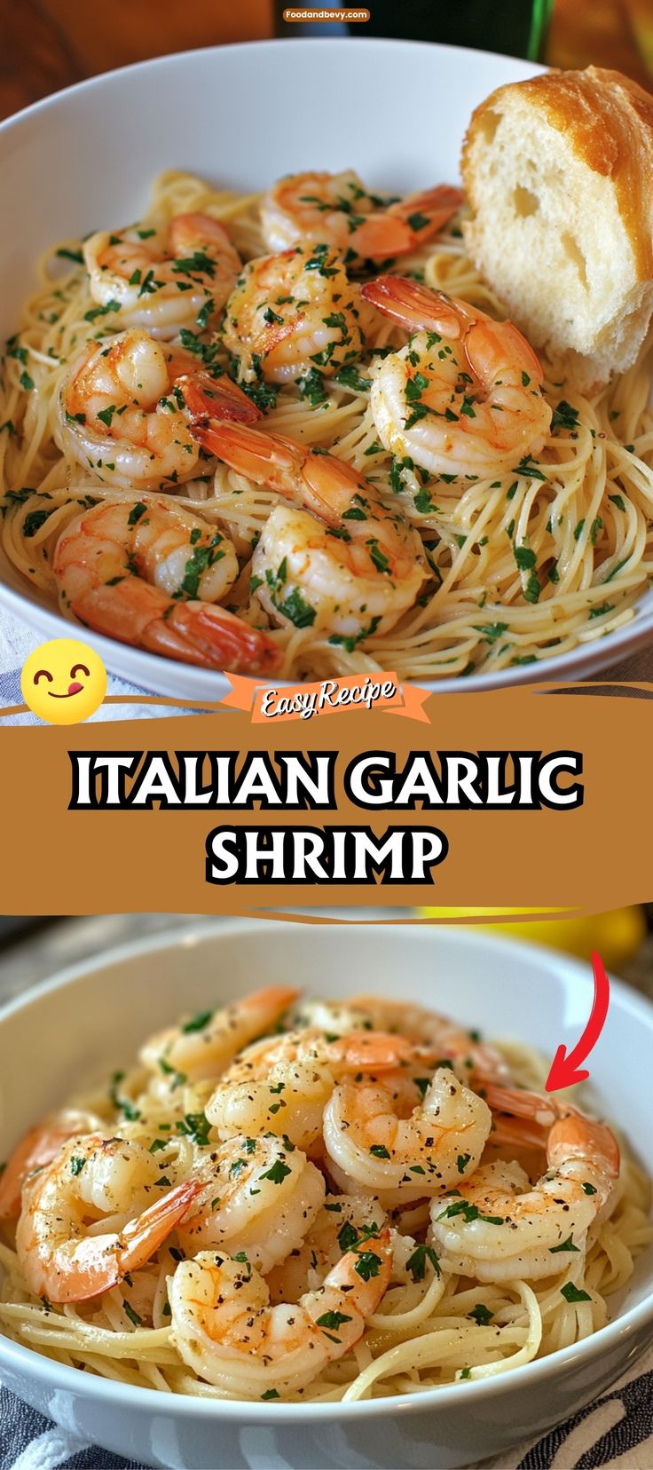 two pictures showing different types of pasta and shrimp