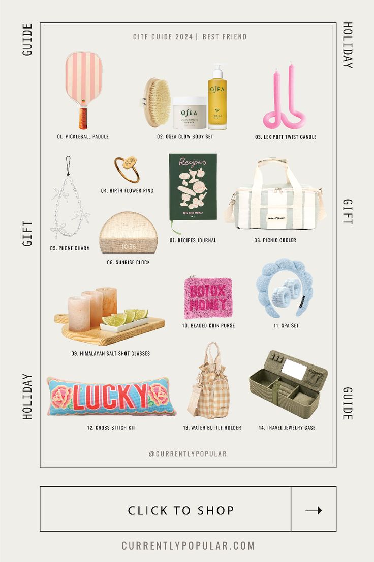 the gift guide for women is shown in this graphic style, with an image of various items