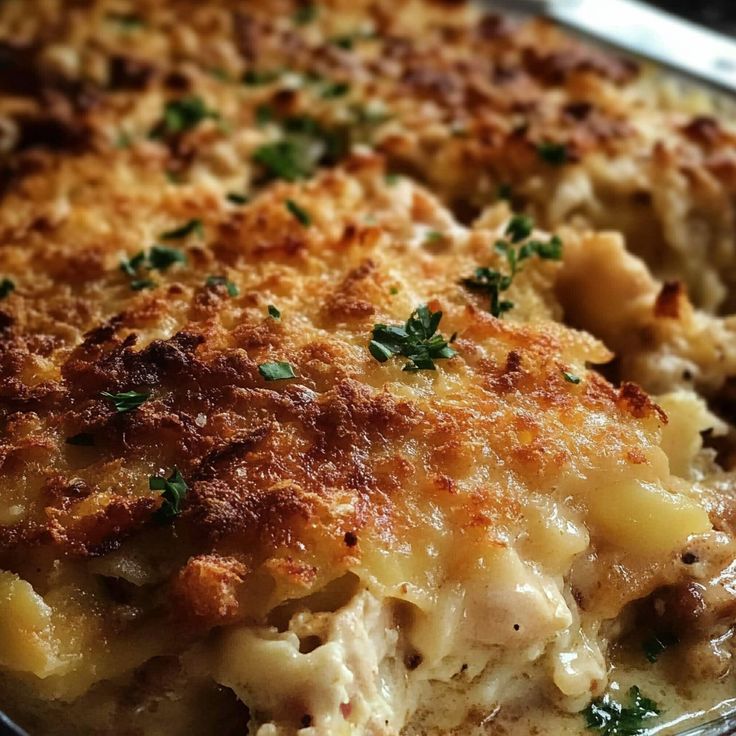 a casserole dish with meat and cheese on it is ready to be eaten