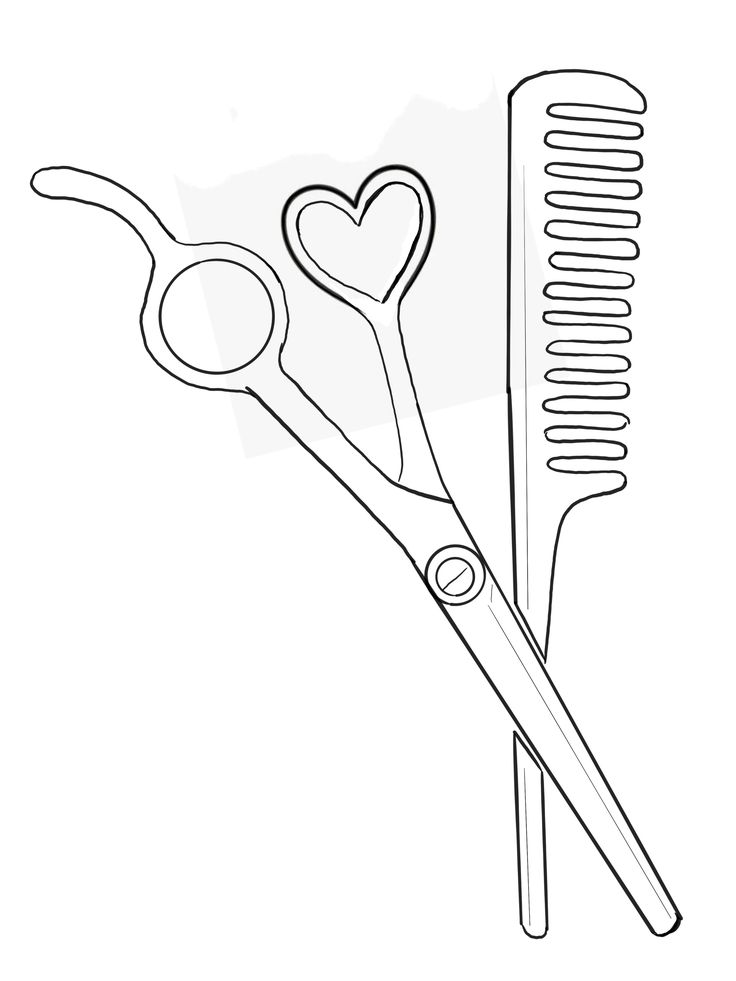 two scissors and a comb with a heart on it