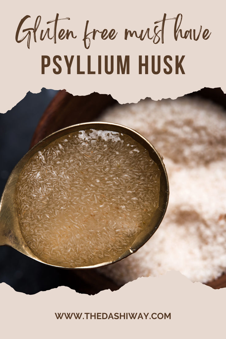 a spoon full of psylium husk with the words gluten free must have psylium husk on it