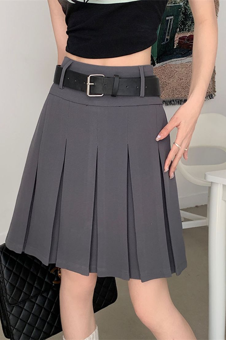 preppy pleated skirt, grey knee-length pleated skirt, school outfit ideas boogzel clothing Chic School Pleated Skirt, Chic Pleated School Skirt, Elegant Mini Skirt For School, Trendy Accordion Pleated Skirt For Work, Trendy Accordion Pleats Skirt For Work, Preppy Spring Pleated Skirt For Work, Spring Preppy Pleated Skirt For Work, Spring Workwear Preppy Pleated Skirt, Chic School Mini Pleated Skirt