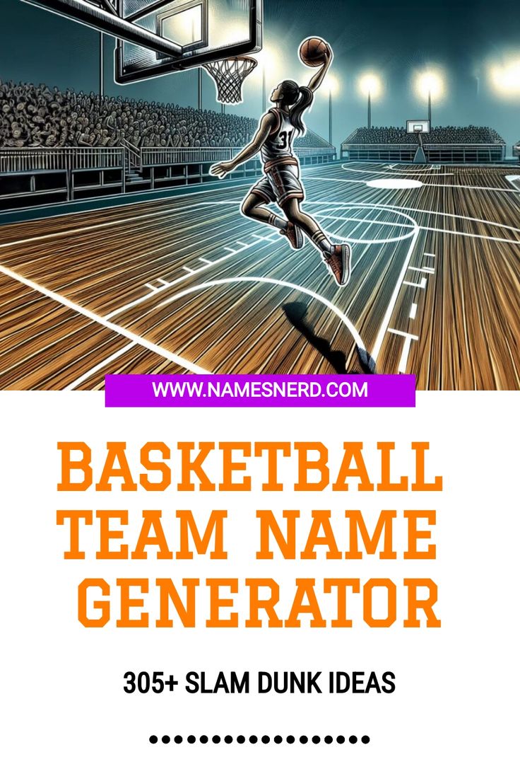 a basketball team name generator with an image of a person jumping up to the basket