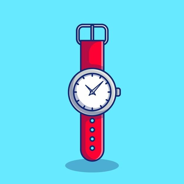 a red watch with a white face on a blue background