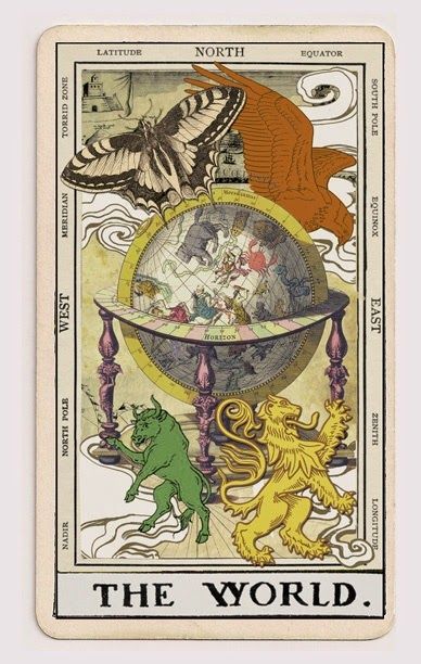 the world tarot card with animals and birds on it