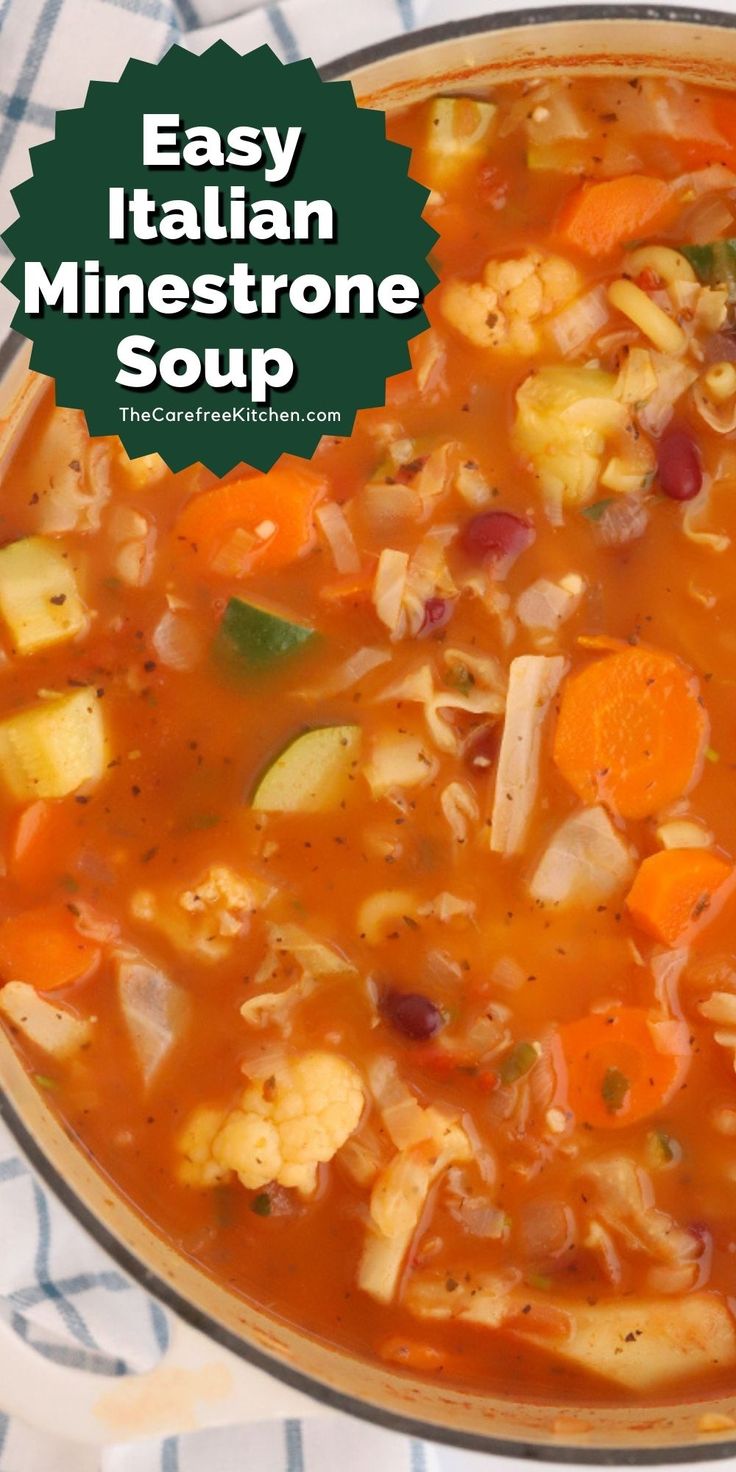 an easy italian minestone soup with carrots, cauliflower and other vegetables