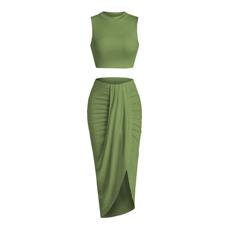 PRICES MAY VARY. ▶Features:Women's crewneck crop tops and wrap draped midi skirt set with sleeveless style,sexy side slit two piece tank dress set,elegant frontal ruched design,comfortable calf length,a soft fitting cover ups. ▶Recommended Suiting:Easy to dress up or down, can wear the pieces separately, not only you can wear top alone,and then match other bottom,like jeans,skirts,shorts,but also can wear midi skirt alone,and then match other tops,bikinis,very versatile. ▶Occasions:The two piece Outfits Crop Top, Summer Two Piece Outfits, Twisted Skirt, Summer Two Piece, Bodycon Tank Dress, Maxi Skirt Set, Two Piece Outfits, Top And Skirt Set, Womens Crewneck