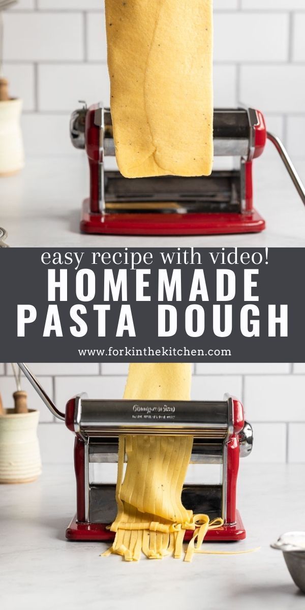 homemade pasta is being made in the kitchen with text overlay that reads easy recipe with video