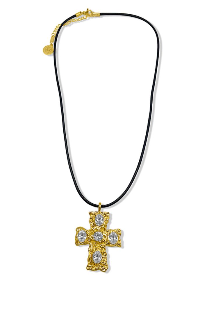 18” chunky gold cross necklace with pavé gold accents available in silver and gold with a 3” extender Gold Elegant Metal Cross Necklace, Elegant Gold Metal Cross Necklace, Adjustable Gold Cross Pendant Jewelry, Elegant Adjustable Gold Cross Necklace, Elegant Gold Cross Necklace, Adjustable Gold Crucifix Necklace, Adjustable Gold Cross Pendant Necklace, Chunky Cross Necklace, Chunky Gold Jewelry