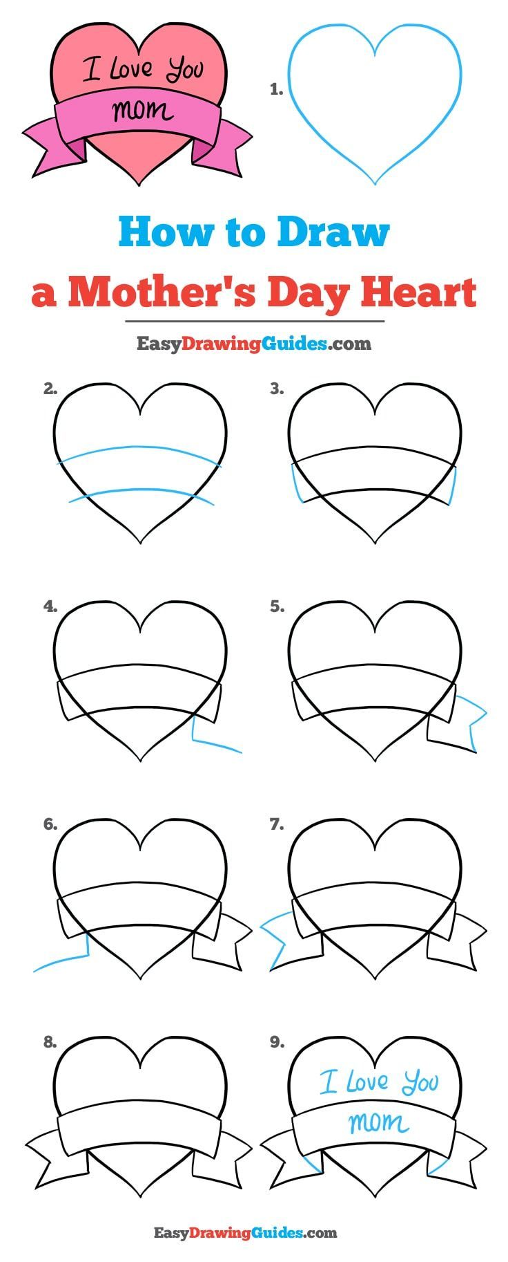 how to draw a mother's day heart with easy step - by - step instructions