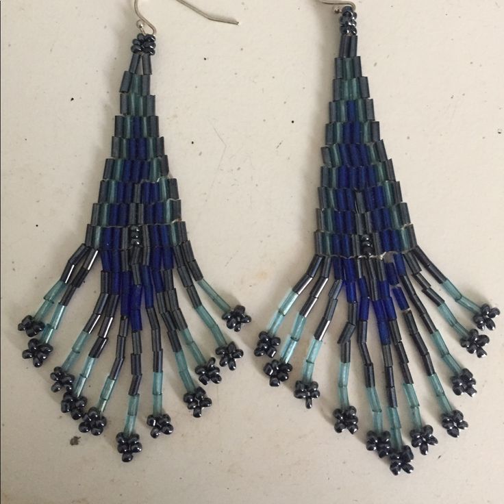 Never Worn! Blue Dangle Earrings From American Eagle Blue Long Drop Beaded Earrings With Ear Wire, Blue Dangle Earrings, Earrings Color, Blue Gray, Tassel Necklace, Blue Grey, American Eagle Outfitters, American Eagle, Dangle Earrings