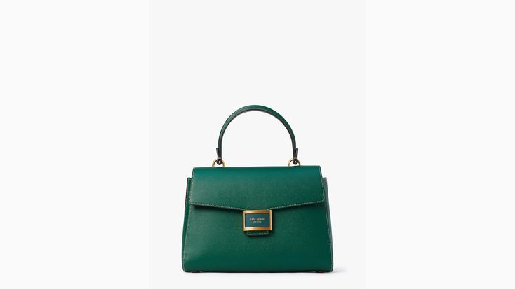 Our Katy bag gets a new look with a polished top-handle design. Done in textured leather it's the go-to bag for days when you want to feel perfectly put together. | Kate Spade Katy Medium Top-Handle Bag, Arugula Luxury Medium Shoulder Bag With Detachable Handle, Green Satchel With Gold-tone Hardware For Work, Green Business Satchel With Gold-tone Hardware, Luxury Medium Satchel With Detachable Handle, Medium Shoulder Bag With Detachable Handle, Leather Medium Satchel With Detachable Strap, Leather Bags With Detachable Handle, Medium Size, Medium Leather Bag With Detachable Strap, Medium Leather Satchel With Detachable Strap