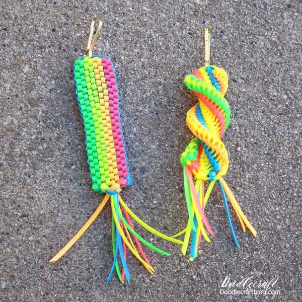 there are two colorful pieces of string on the ground