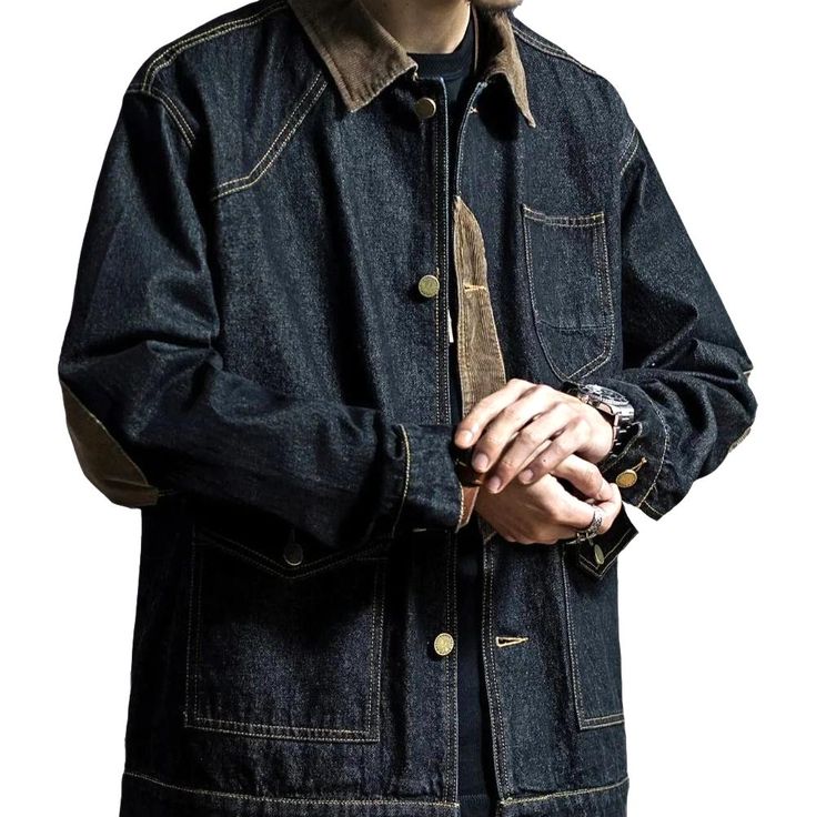 Look no further than our 2023 Autumn-Winter Collection and our stonewashed 90's men's denim jacket! This oversized design features a corduroy collar, contrast stitching, and a buttoned closure - all perfect for taking your look to the next level.Why You'll Fall In Love: 90s Vibes: Tap into the legendary fashion sense of the 90s with this denim jacket, a timeless tribute to nostalgia. Oversized Fit: Enjoy unmatched comfort with its loose silhouette, letting you move freely and express yourself. C Denim Jackets Men, Japanese Patchwork, Trendy Jeans, 90s Mens, Hunting Jackets, Cargo Jacket, Vintage Denim Jacket, Black Denim Jacket, Denim Jacket Men