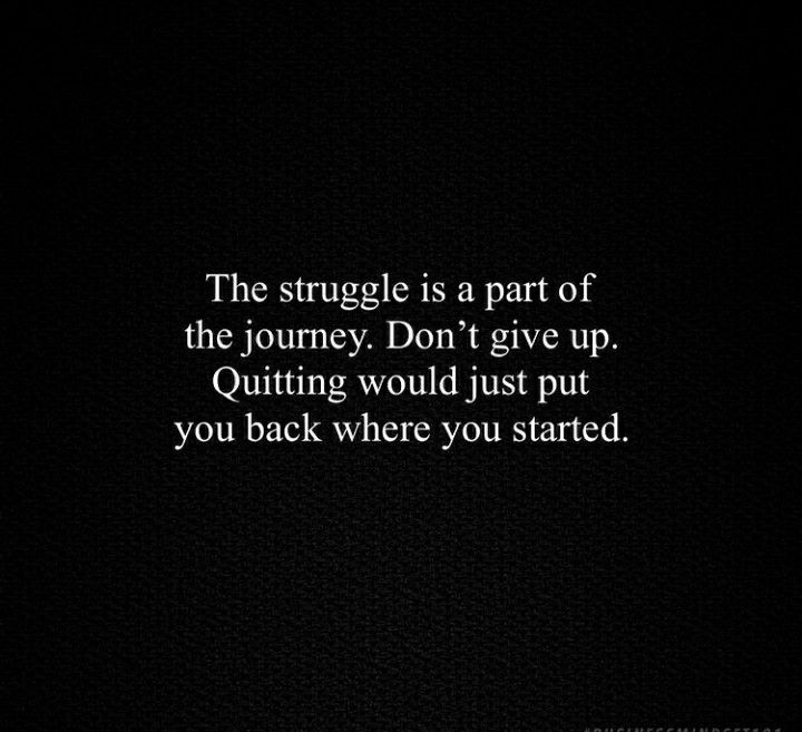 the struggle is a part of the journey don't give up quiting would just put you back where you started