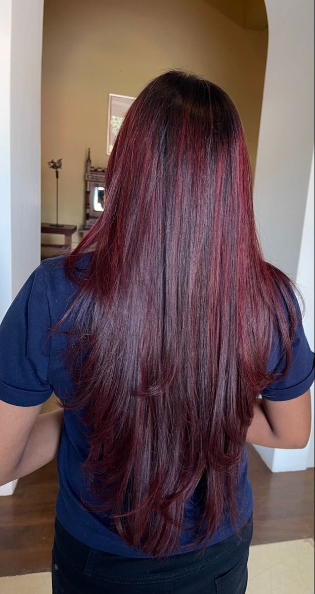 Burgundy Global Hair Colour, Global Plus Highlights Hair, Red Global Hair Color, Hair Colour For Indian Skin Highlights, Global Highlights Hair Indian, Burgundy Hair Colour For Indian Skin, Red Hair Colour For Indian Skin, Global Hair Colour For Indian Skin, Global Hair Colour