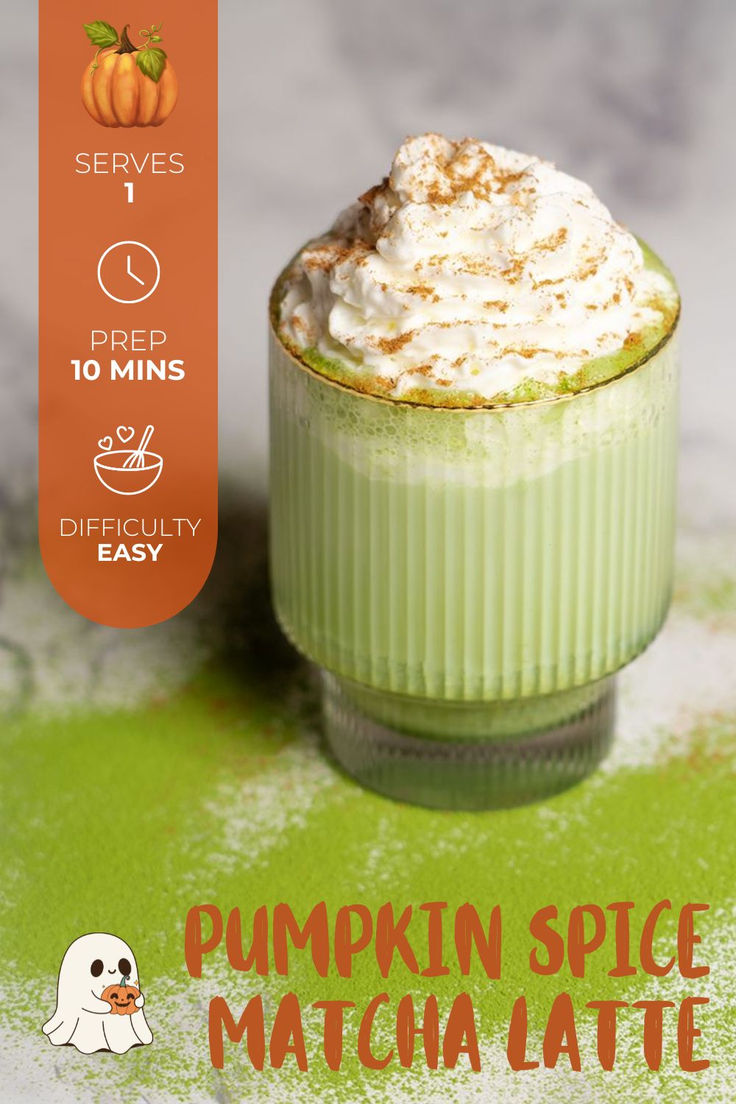 pumpkin spice matcha latte with whipped cream on top