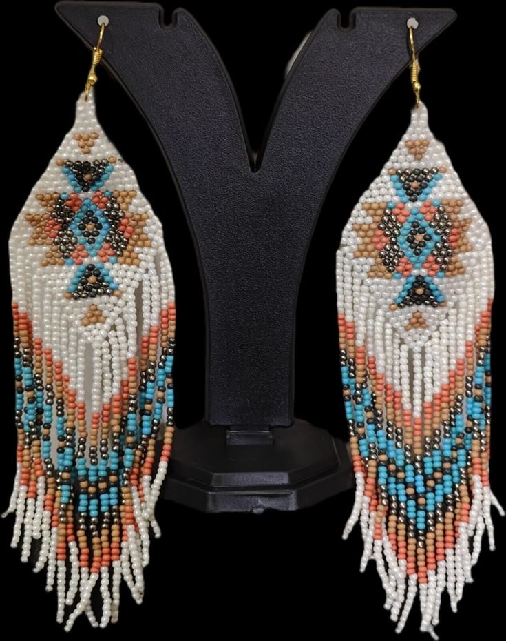 Tribal Earrings Native Large Boho American Seed Beads Handmade Earring Seed Bead Jewelry Patterns, Handmade Earrings Beaded, Handmade Earring, Front Lace Wigs Human Hair, Beads Handmade, Fashion Jewelry Earrings, Bead Jewelry, Seed Bead Jewelry, Jewelry Patterns