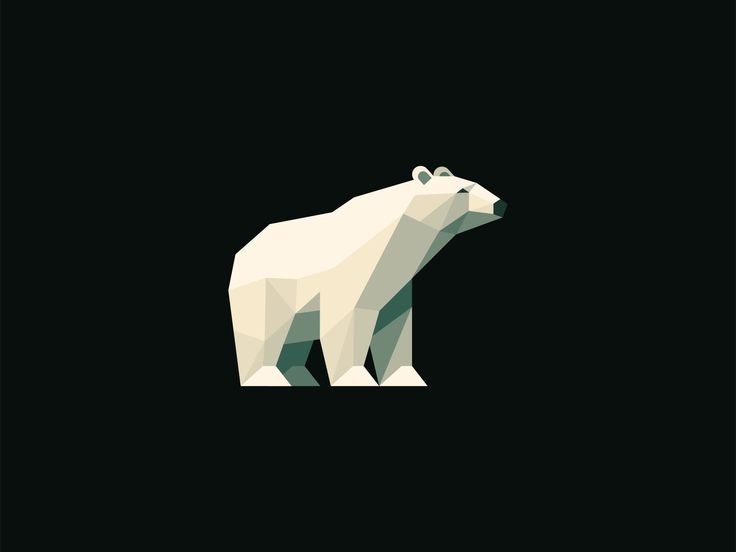 a white polar bear standing on top of a black background in low polygonal style